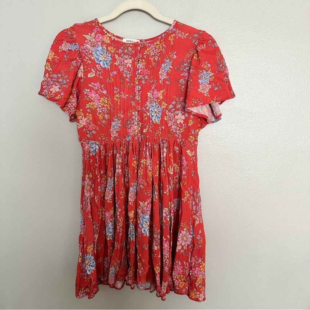 Spell floral mini button dress